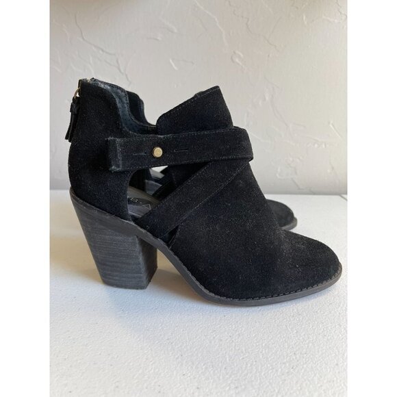 Kelsi Dagger Black Leather Heeled Ankle Booties US Size 7 - Picture 1 of 6